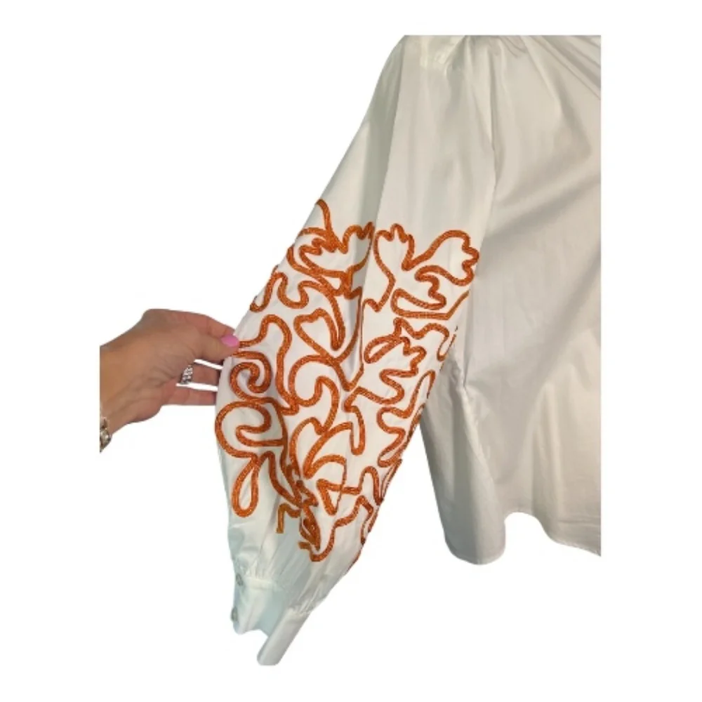 EUC Chico’s embroidered poplin blouse balloon sleeve | size 14 - Picture 6 of 10